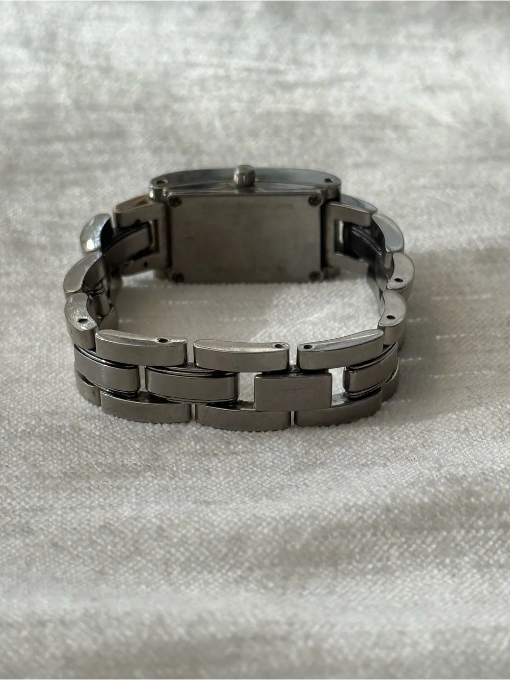 Fossil Silver Stainless Steel Bracelet Watch with Black Dial